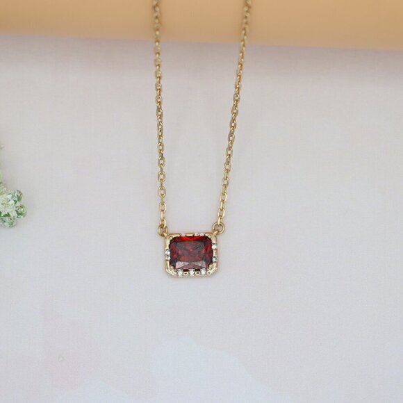 "Elegant Rose Gold Necklace with Red Gemstone Pendant,  XPNL0160 - Picture 7 of 13